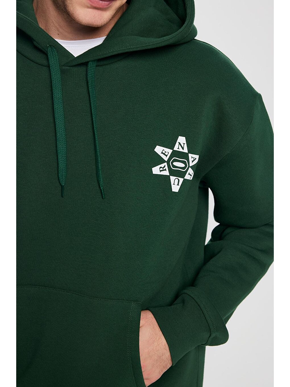 Unisex Oversize Geniş Kesim Pamuklu Yumuşak Dokulu İçi Polarlı Baskılı Yeşil Kapüşonlu Erkek Hoodie-3