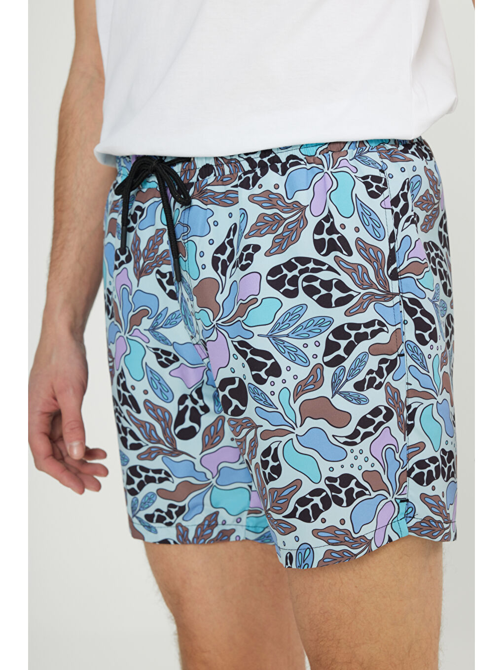 Erkek Mavi Standart Fit Normal Kesim Cepli Hızlı Kuruyan Desenli Mayo Deniz Şortu-5