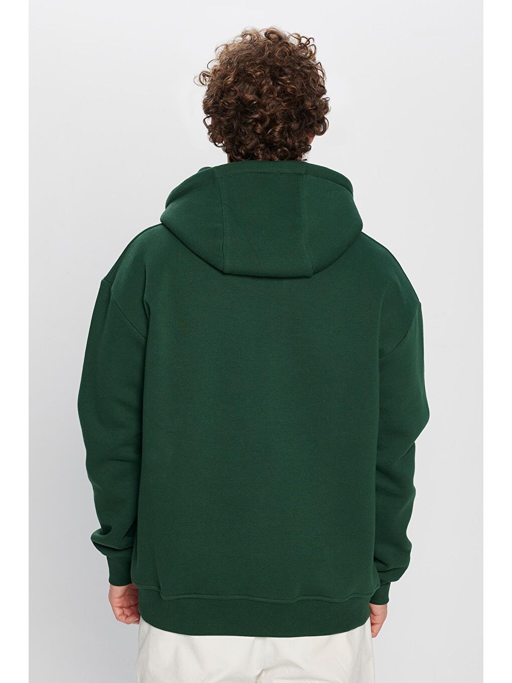 Unisex Oversize Geniş Kesim Pamuklu Yumuşak Dokulu İçi Polarlı Baskılı Yeşil Kapüşonlu Erkek Hoodie-5