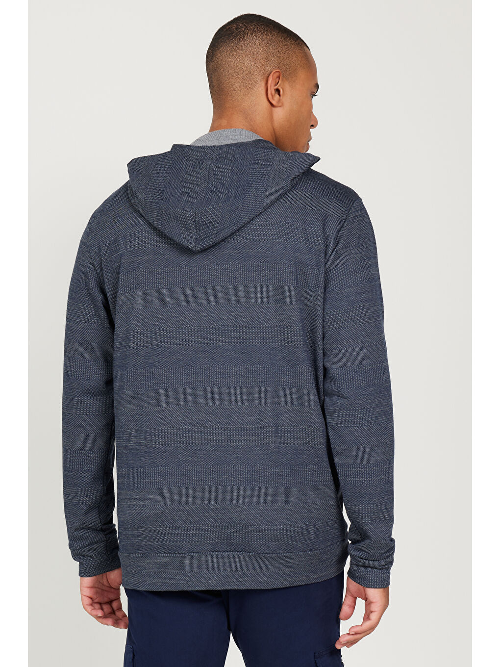 Lacivert-Gri Standart Fit Normal Kesim Kapüşonlu Erkek Fermuarlı Sweatshirt Hırka-5