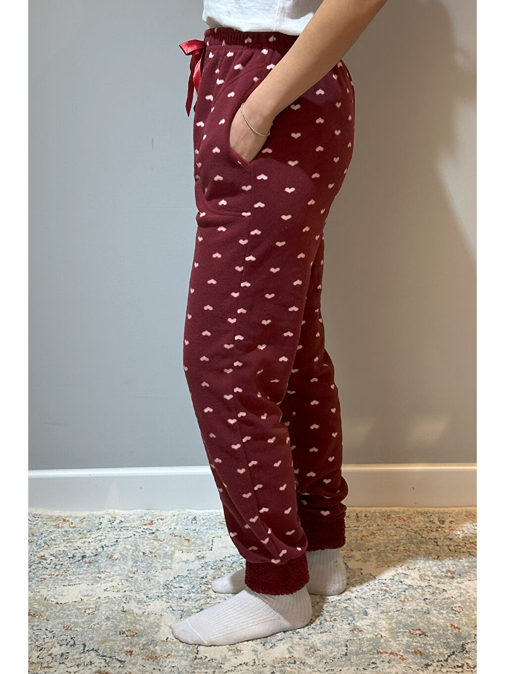 Remsa Kadın Polar Manşetli Pijama Tek Alt Kalp 130 Bordo - 2