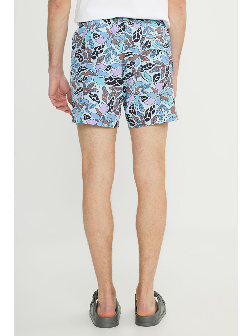 Erkek Mavi Standart Fit Normal Kesim Cepli Hızlı Kuruyan Desenli Mayo Deniz Şortu-6