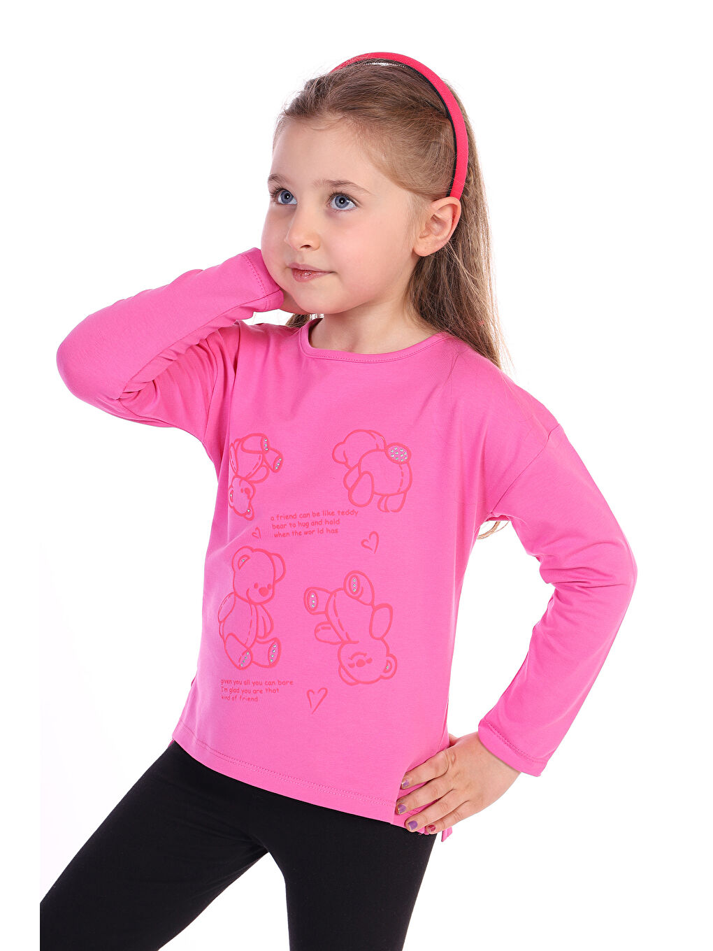 Fuşya Kız Çocuk 4lü Ayıcık Baskılı Tişört