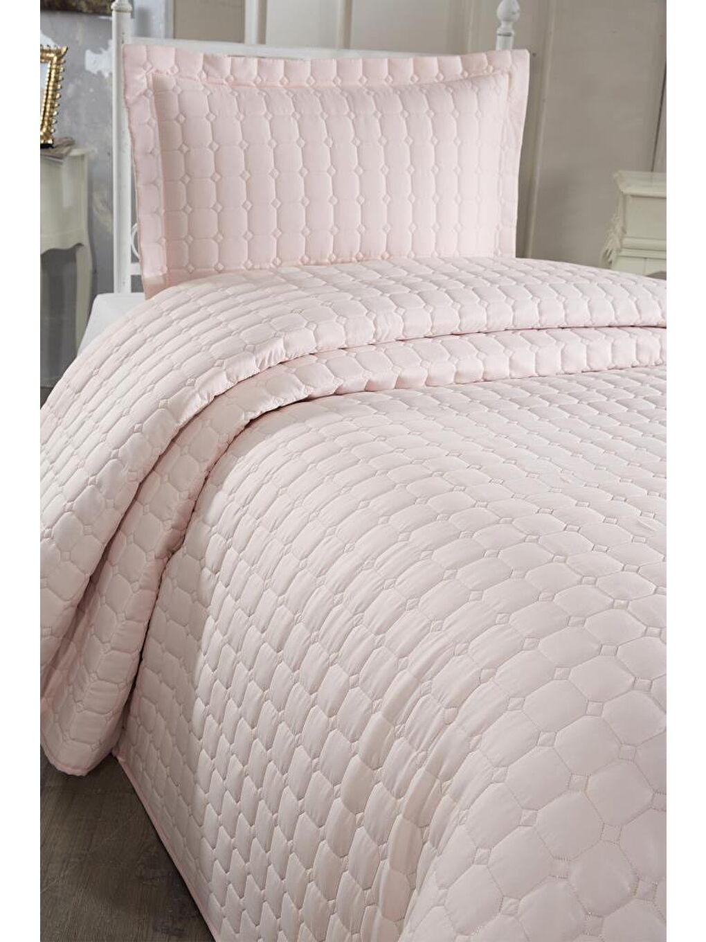 Pembe Estiva Tek Kişilik Yatak Örtüsü Pudra-3