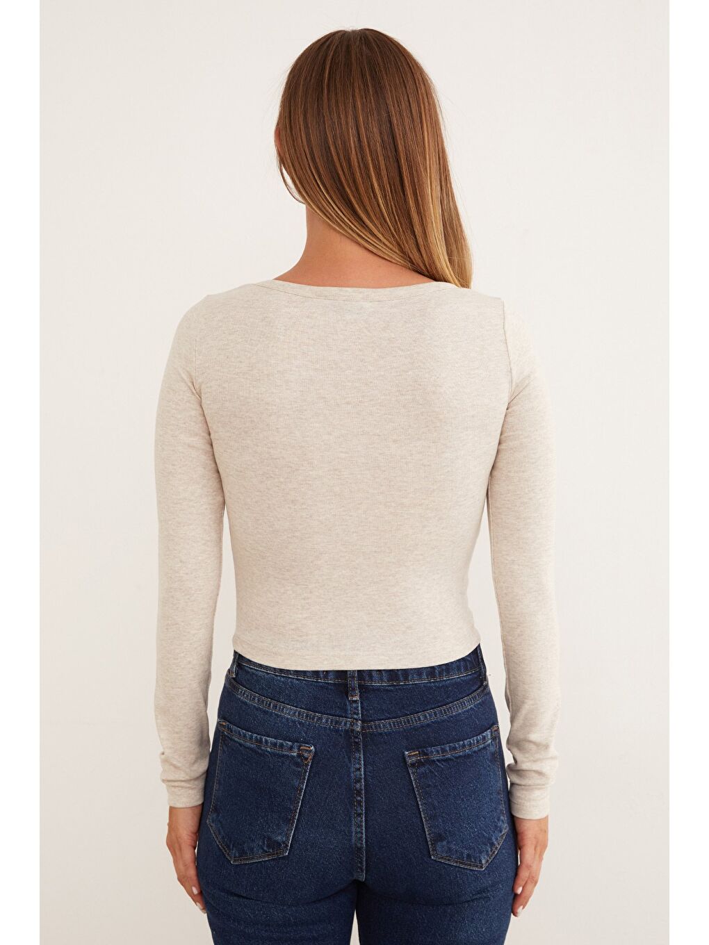 Bej Basic U Yaka Modal Bluz-3