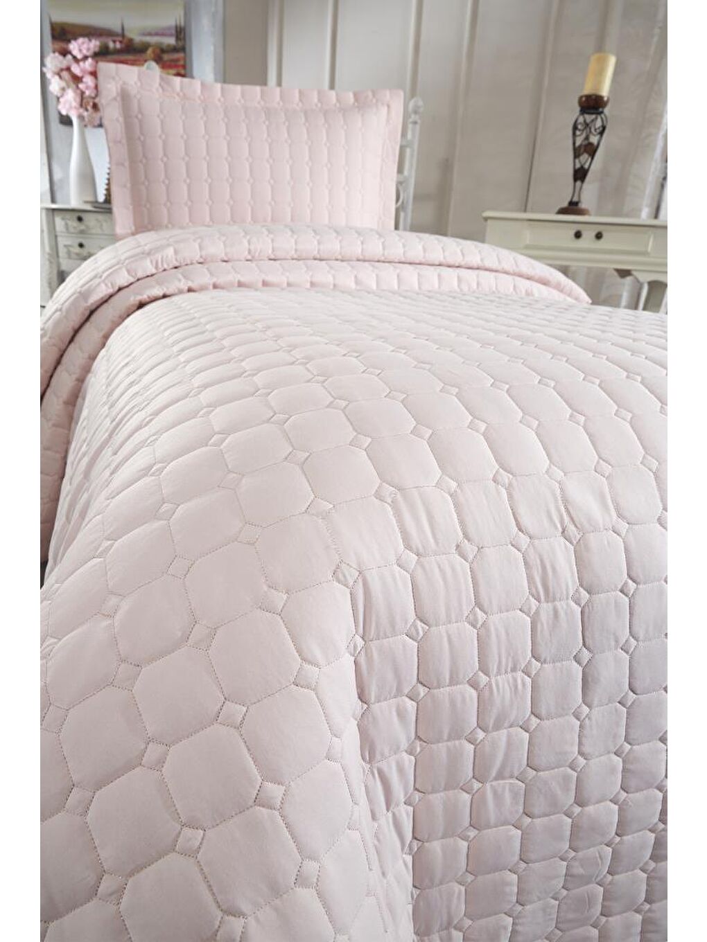 Pembe Estiva Tek Kişilik Yatak Örtüsü Pudra-5