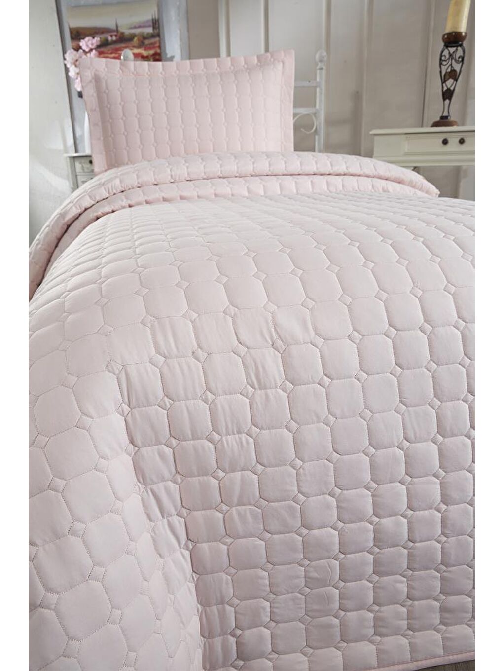 Pembe Estiva Tek Kişilik Yatak Örtüsü Pudra-6