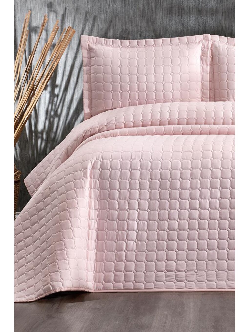Pembe Estiva Çift Kişilik Yatak Örtüsü Pudra-1