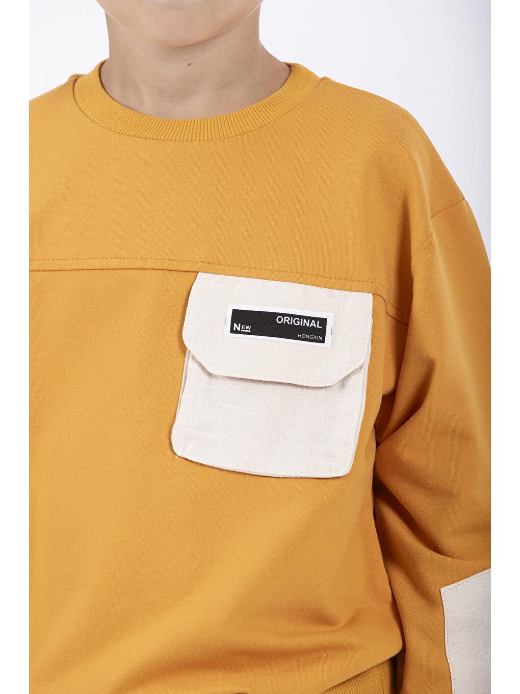 Sarı Bisiklet Yaka Erkek Çocuk Cep Detaylı Sweatshirt-4