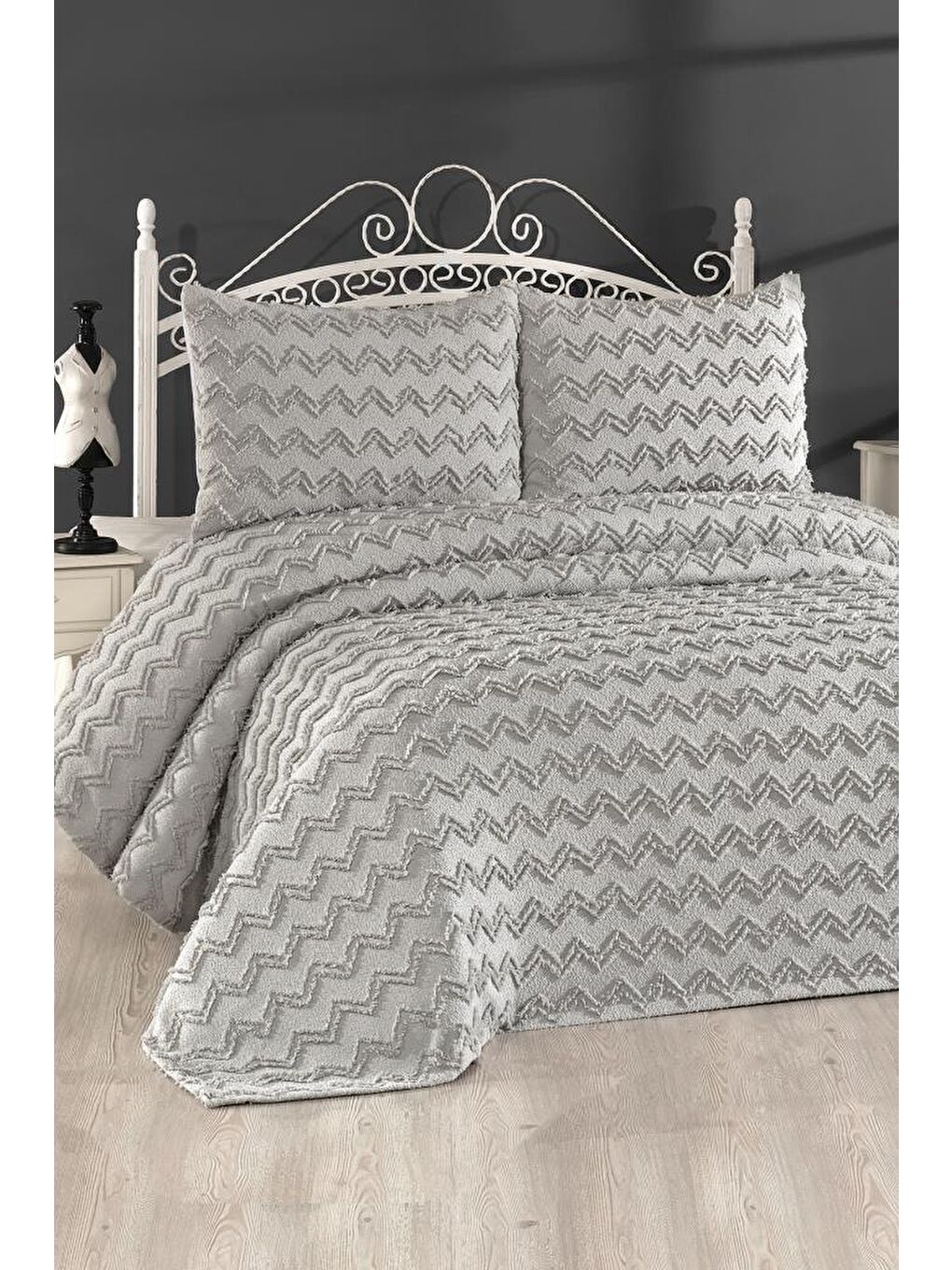 Lumpa 3 Parça Çift Kişilik Pike Takımı Gri