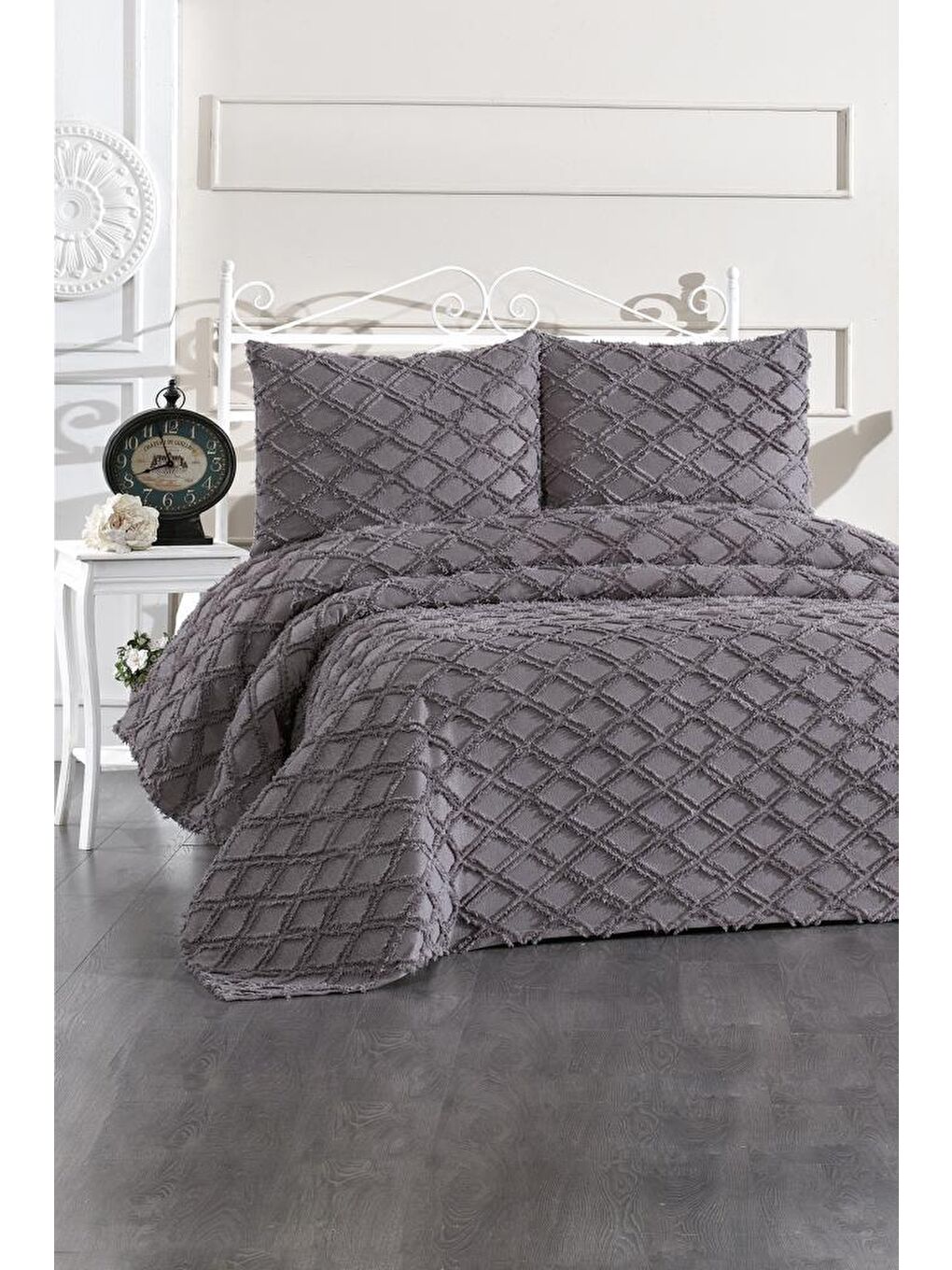 Vesya 3 Parça Çift Kişilik Pike Takımı Antrasit