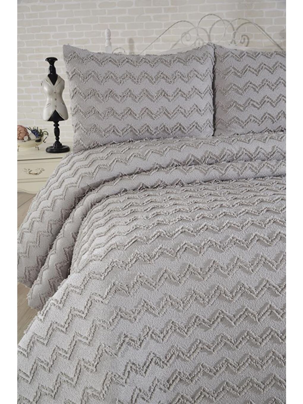 Lumpa 3 Parça Çift Kişilik Pike Takımı Gri-1