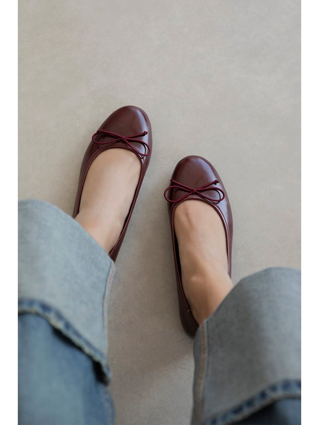 Lily Kadın Fiyonk Detay Kırışık Deri Babet Bordo-1