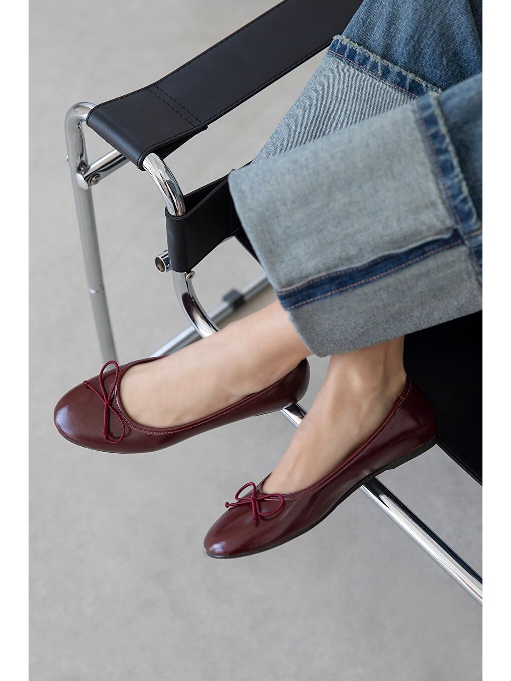 Lily Kadın Fiyonk Detay Kırışık Deri Babet Bordo-2