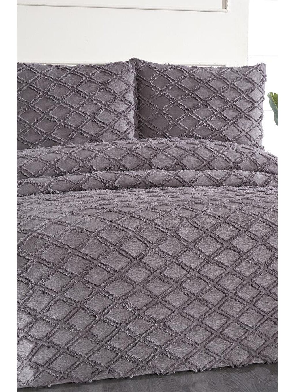 Vesya 3 Parça Çift Kişilik Pike Takımı Antrasit-1