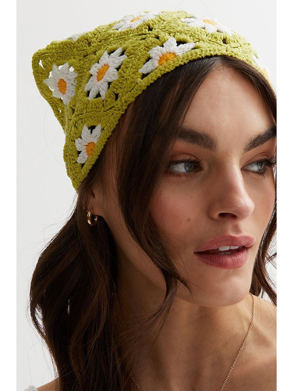 Yeşil Missori Papatya Desenli Tığ Örgüsü Bandana-Saç Bandı-1