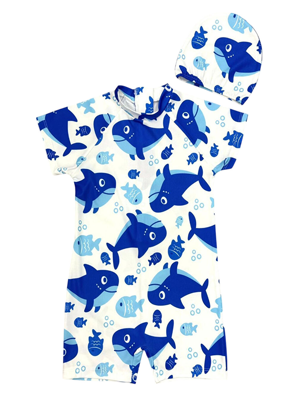 Lacivert Boneli ,Pervaz Fermuarlı ,Güneş Korumalı Erkek Çocuk Tulum Mayo