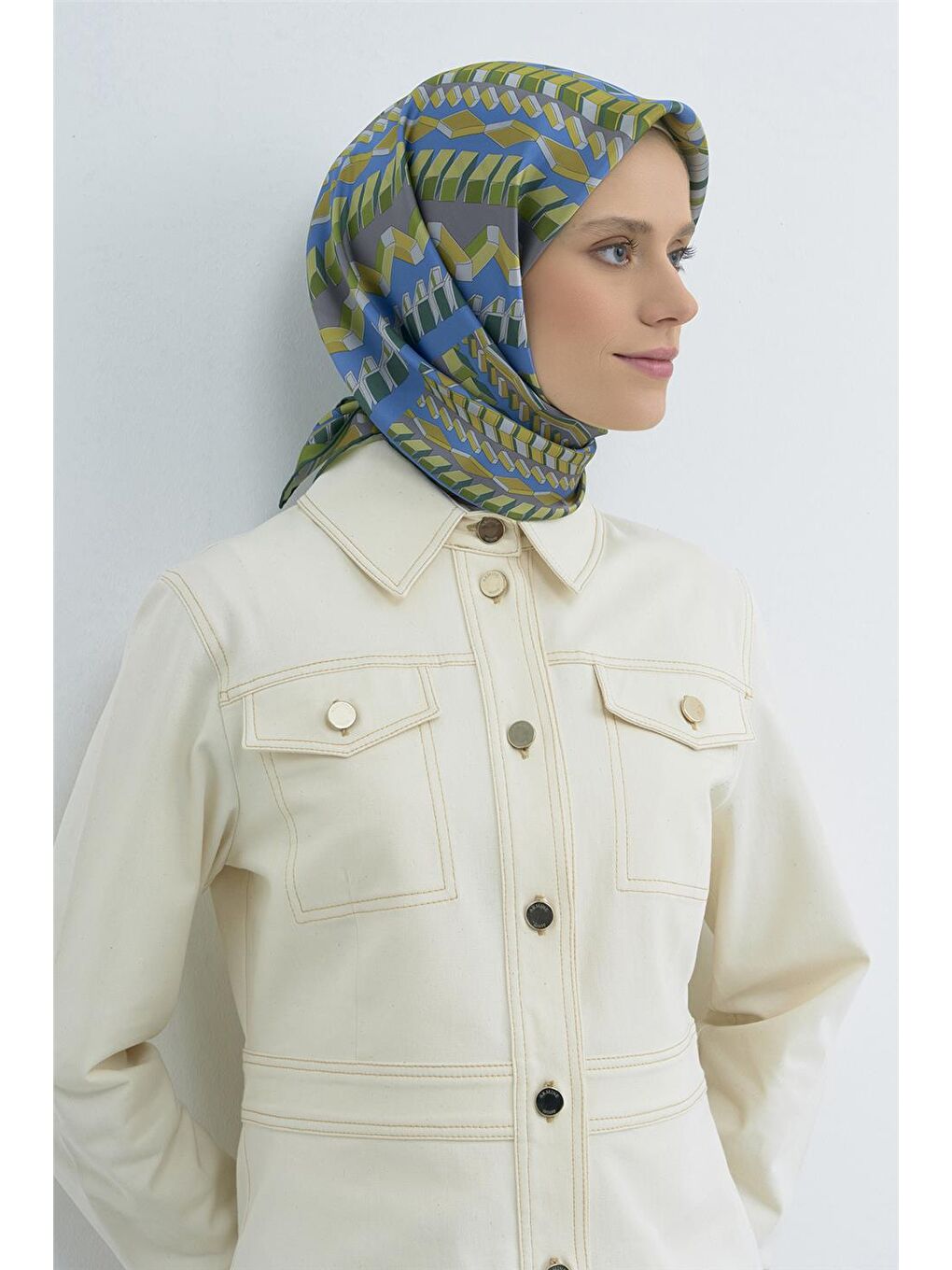 Yeşil Saf İpek Twill Eşarp 9542D 53-2