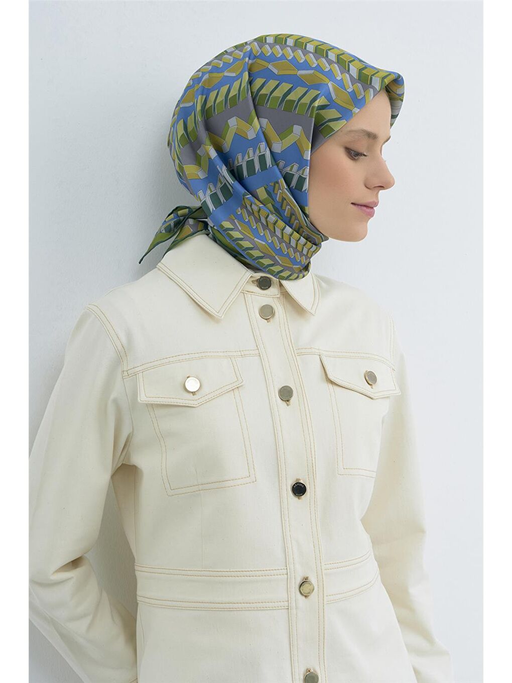 Yeşil Saf İpek Twill Eşarp 9542D 53-3