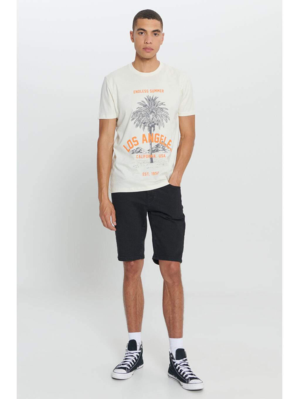 Erkek Sarı Standart Fit Normal Kesim %100 Pamuk Bisiklet Yaka Tişört-1