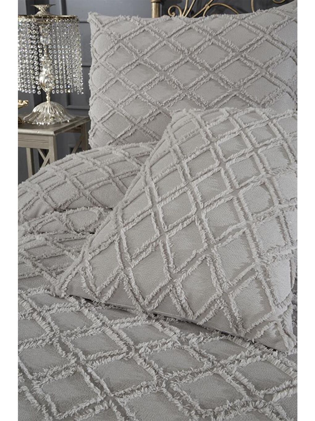 Vesya 3 Parça Çift Kişilik Pike Takımı Gri-3