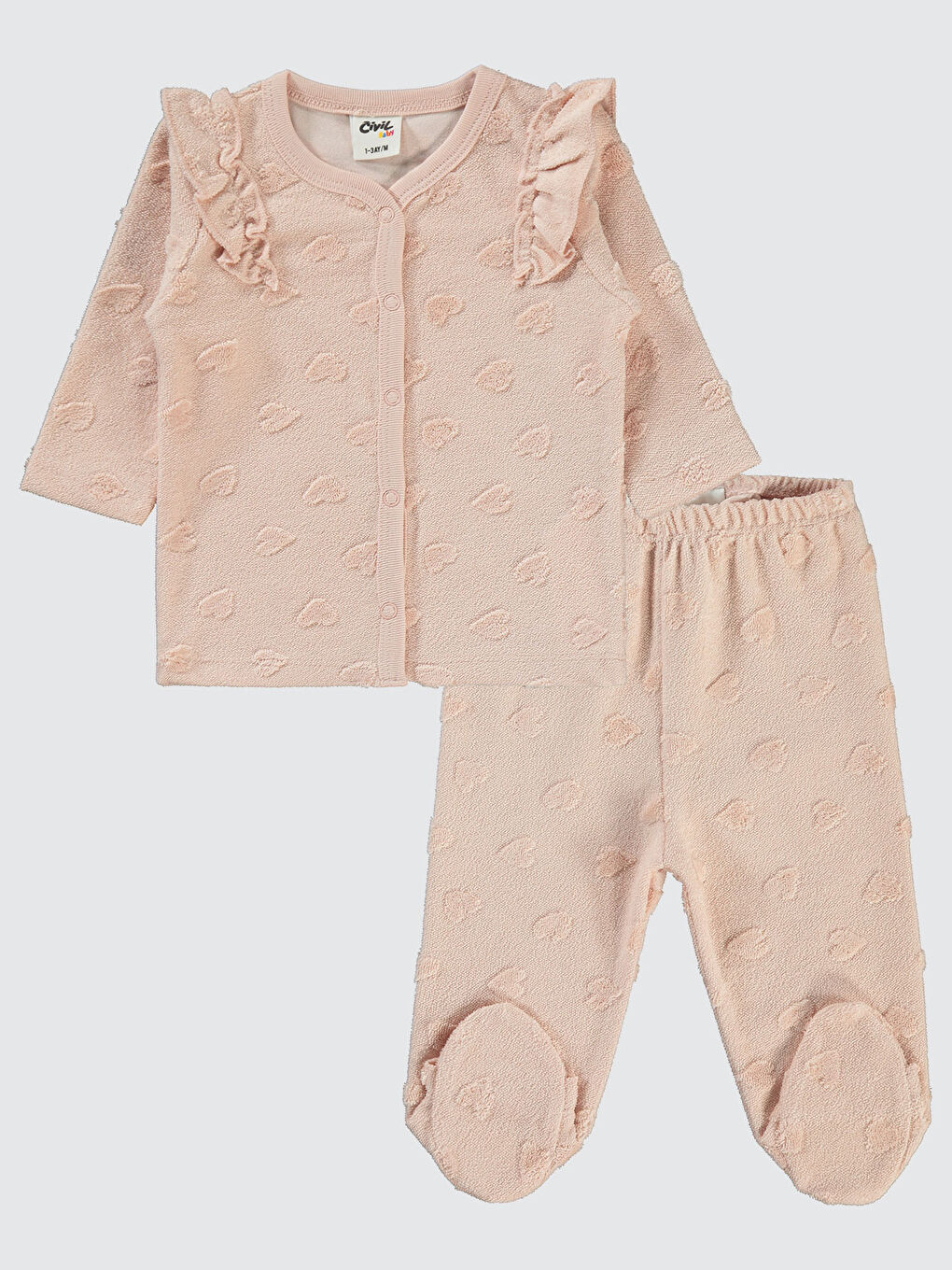 Civil Pembe Baby Kız Bebek Pijama Takımı 1-6 Ay Pudra