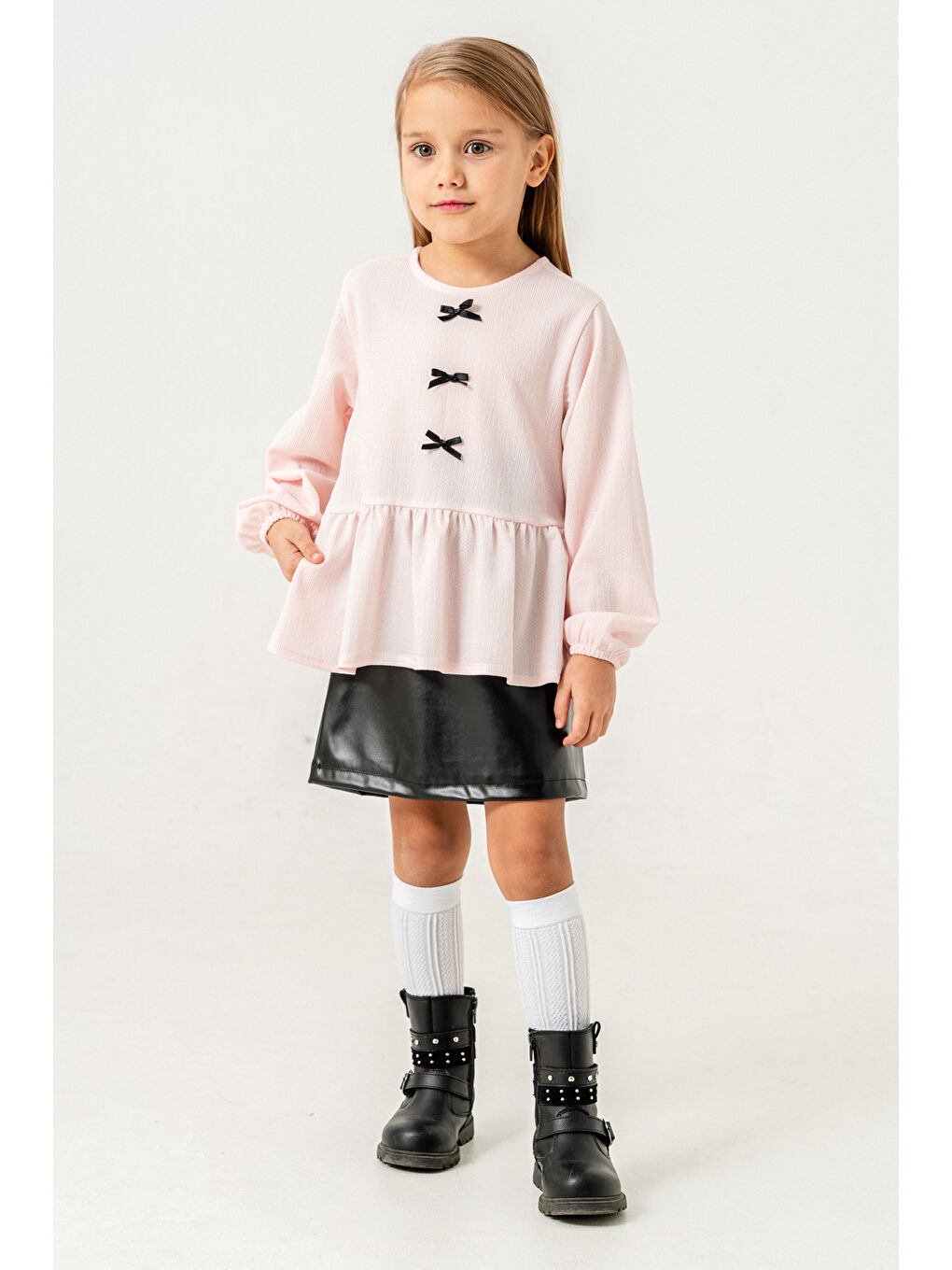 Deri Etekli Kız Çocuk Badili Takım 3-7 Yaş Pembe- 3751-2