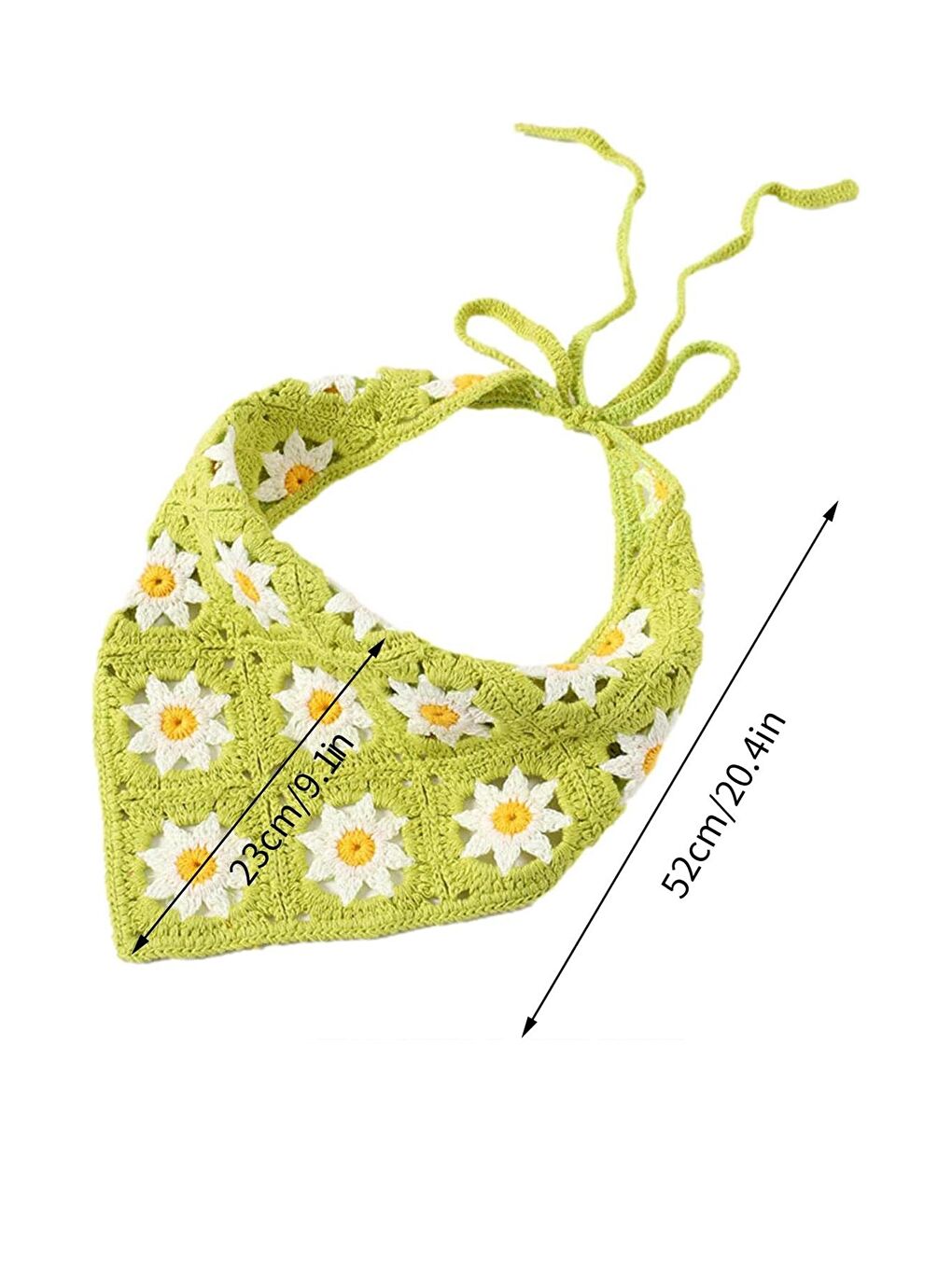 Yeşil Missori Papatya Desenli Tığ Örgüsü Bandana-Saç Bandı-5