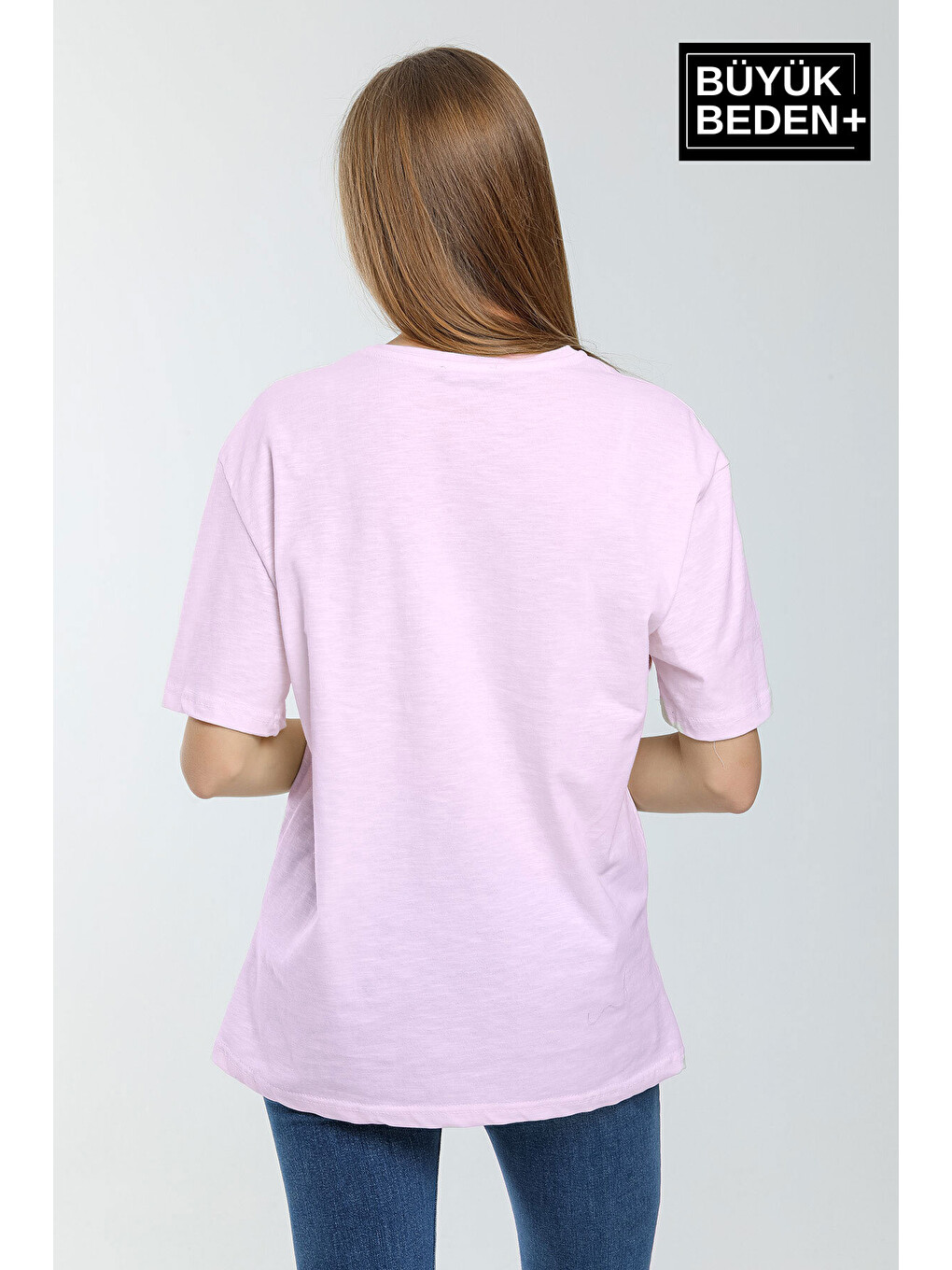 Pembe Kadın Büyük Beden Yelken Baskılı 3xl-6xl Bisiklet Yaka Tshırt SPR26BTSK510-11-1
