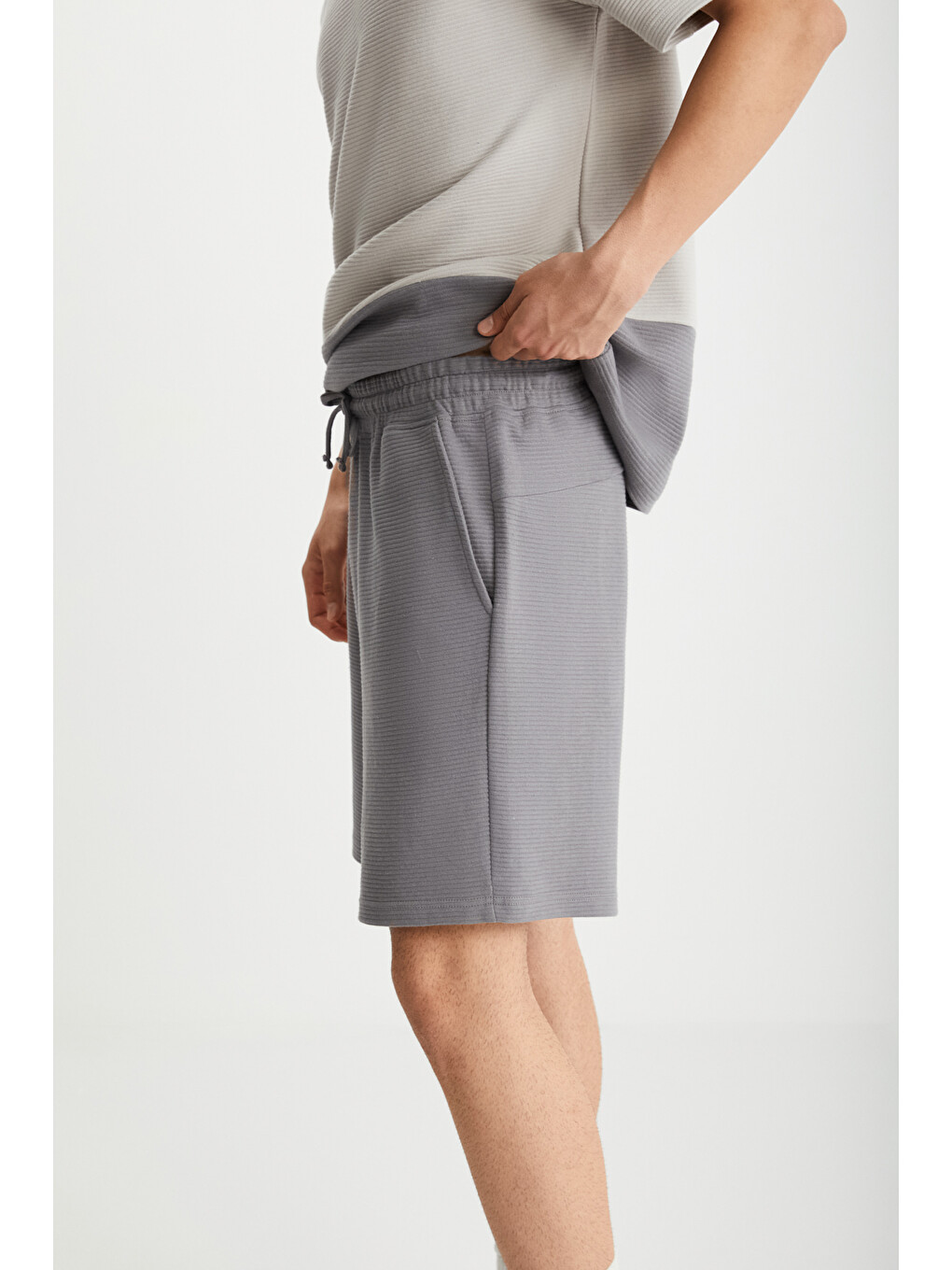 Gri SOLVEN Erkek Cepli Regular Fit GRİ Şort-3