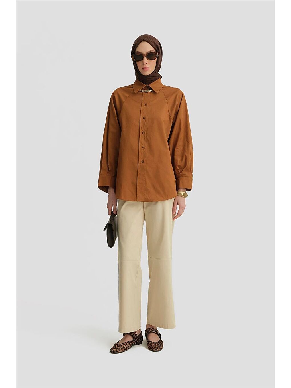 Kahverengi Kup Detaylı Pamuk Gömlek 25Y3722 Taba-2