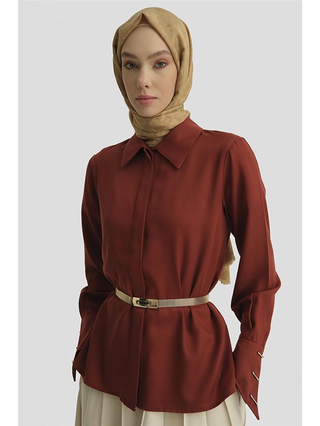 Lyocell Gömlek 25Y3720 Koyu Kırmızı-1