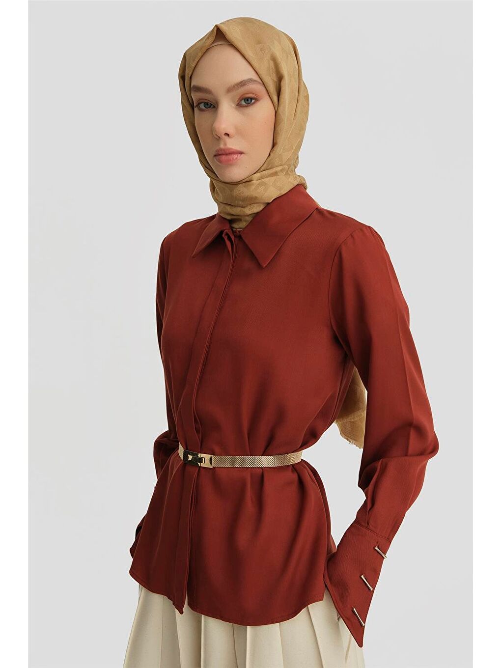 Lyocell Gömlek 25Y3720 Koyu Kırmızı-3