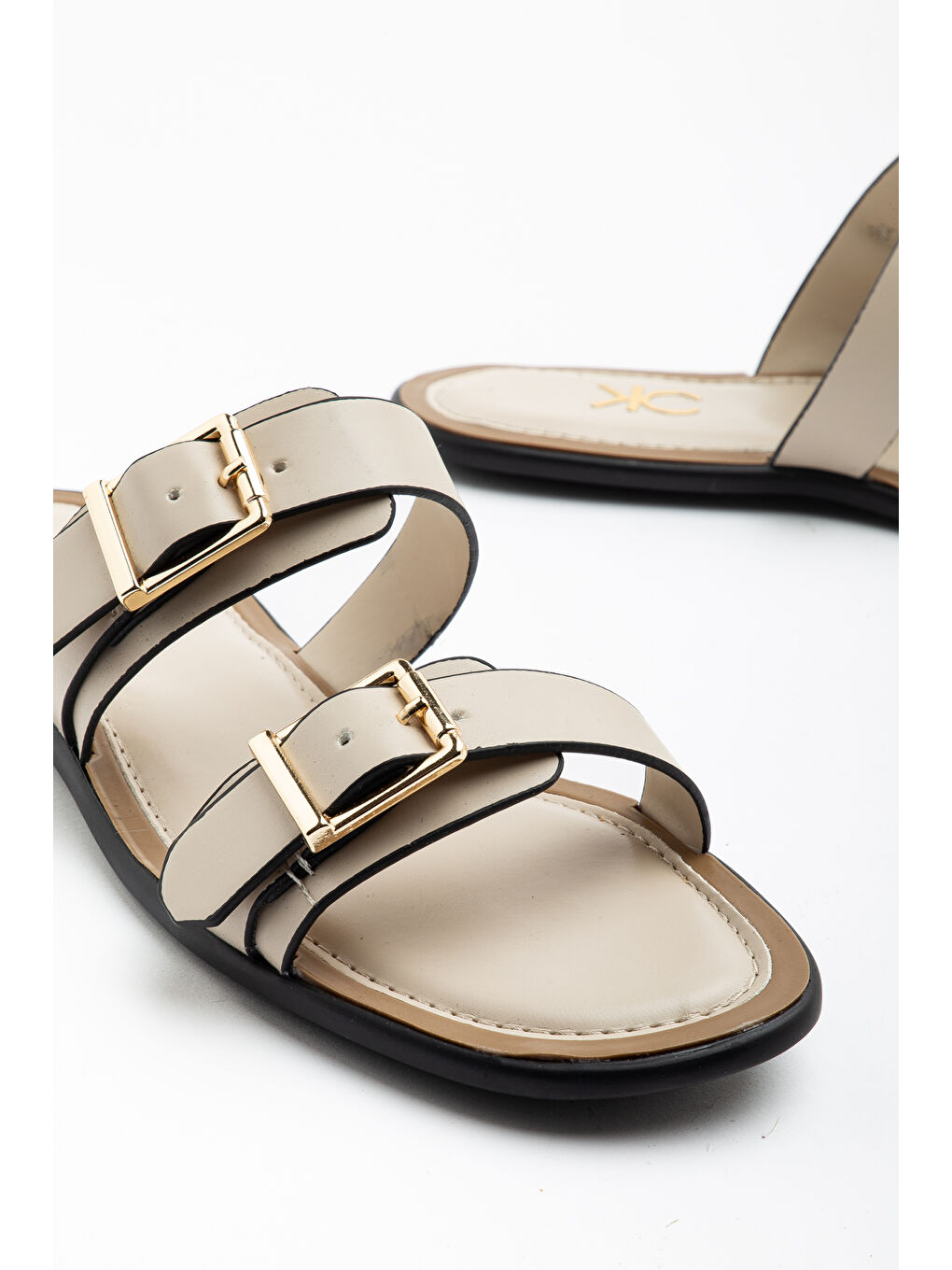 Bej Z001 Çift Bantlı Ayarlanabilir Günlük Ortopedik Kadın Terlik-2