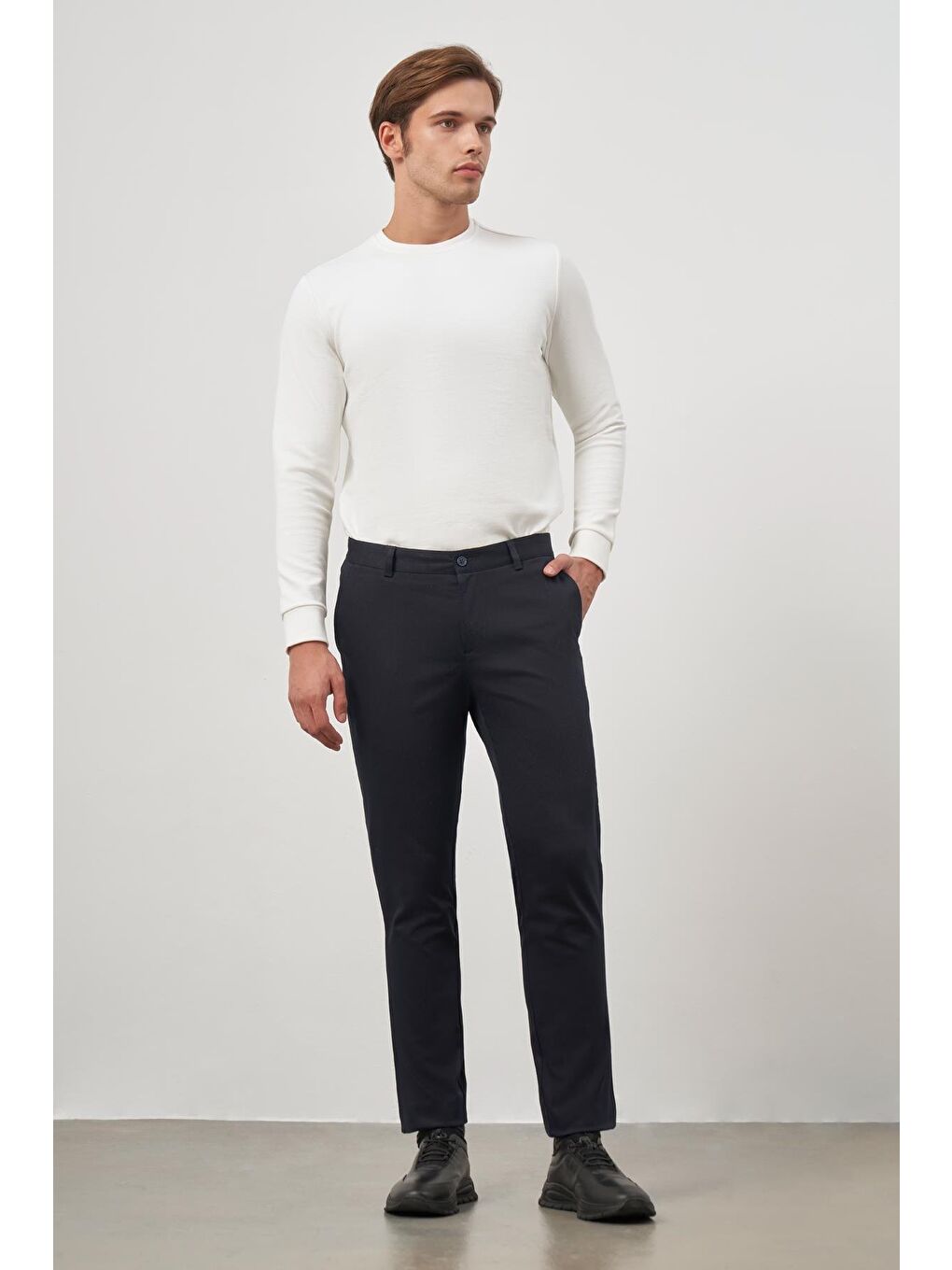 Koyu Lacivert Pamuklu Yandan Cepli Casual Slim Fit Chino Pantolon 1003245150-1