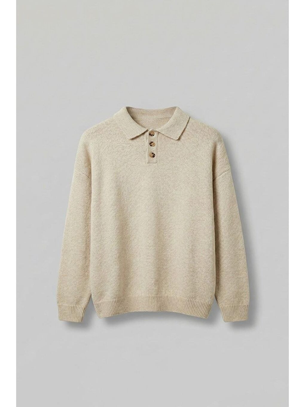 Erkek Oversize Düğmeli Triko Kazak Bej-5