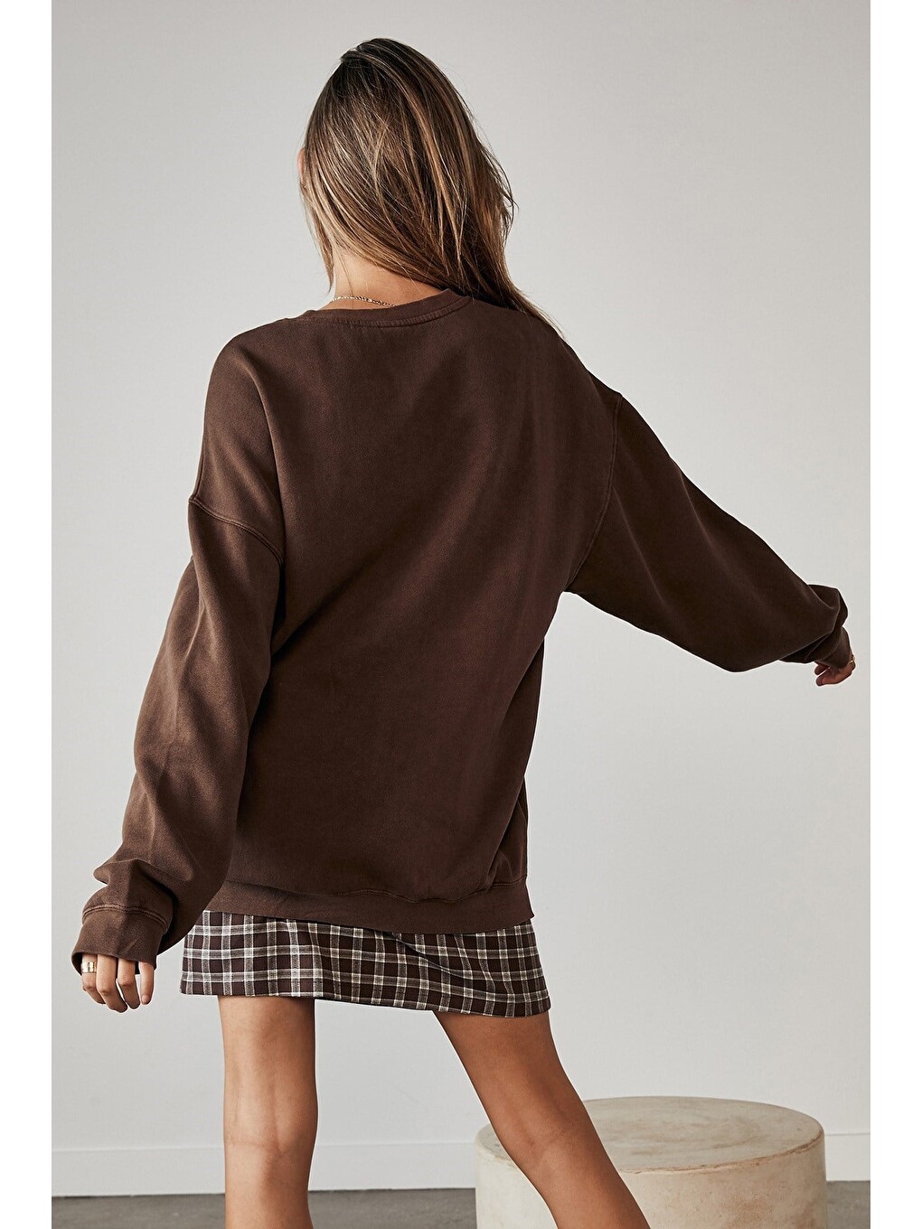 Kahverengi Baskılı Kadın Sweatshirt Mg1210-1