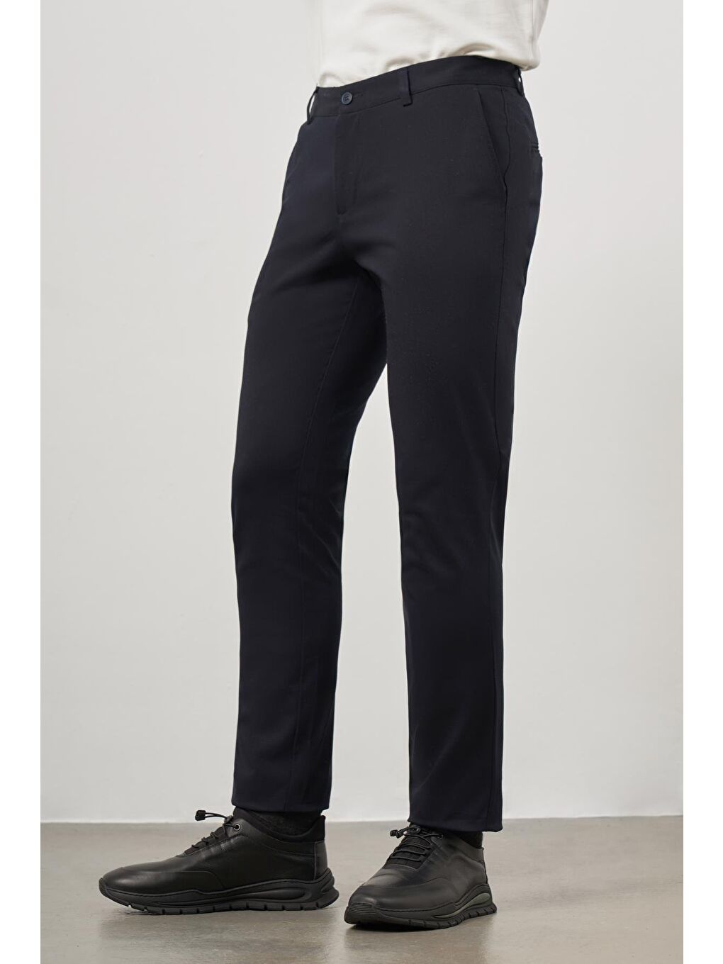 Koyu Lacivert Pamuklu Yandan Cepli Casual Slim Fit Chino Pantolon 1003245150-3