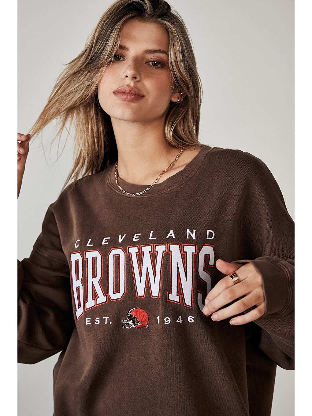 Kahverengi Baskılı Kadın Sweatshirt Mg1210-2