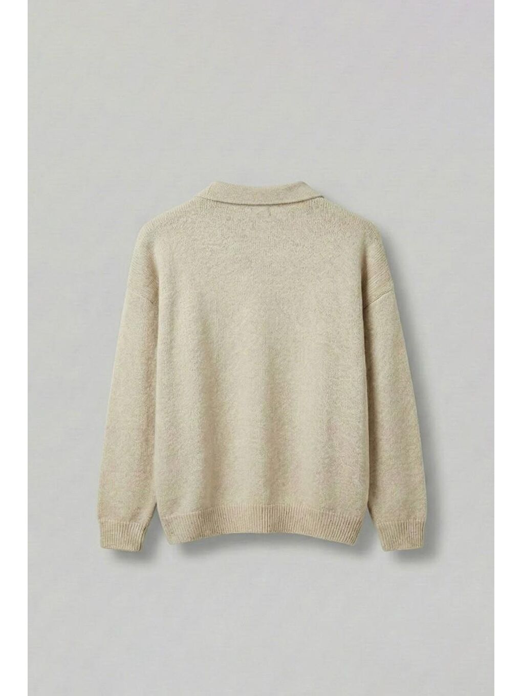 Erkek Oversize Düğmeli Triko Kazak Bej-6