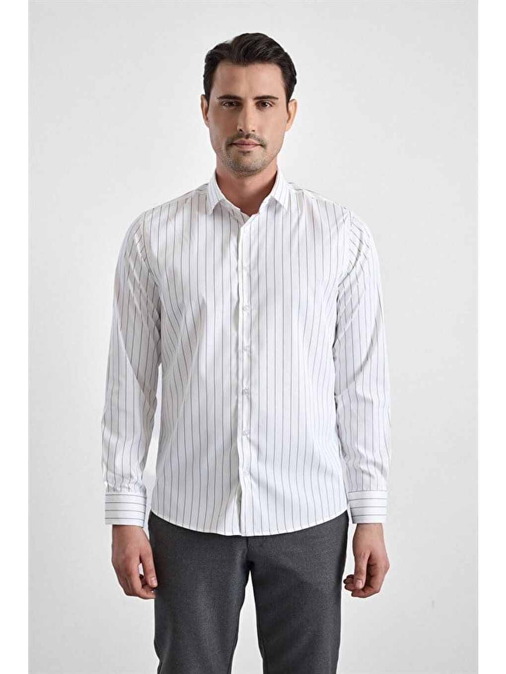 Lacivert Slim Klasik Yaka Casual Gömlek-1