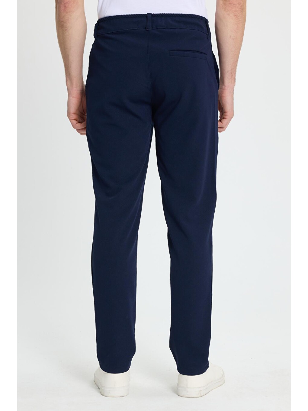 Erkek Slim Fit Dar Kesim Beli Lastikli Bağcık Detaylı Lacivert Pantolon-5