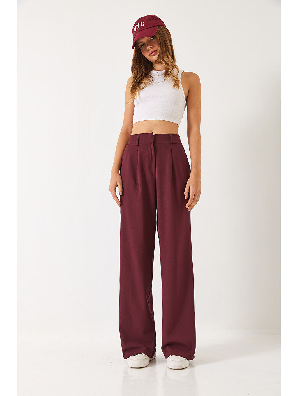 Mor Kadın Beli Lastikli Bol Paça Pantolon-2