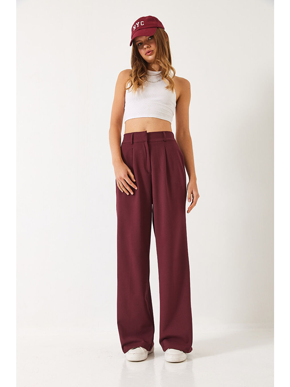 Mor Kadın Beli Lastikli Bol Paça Pantolon-3