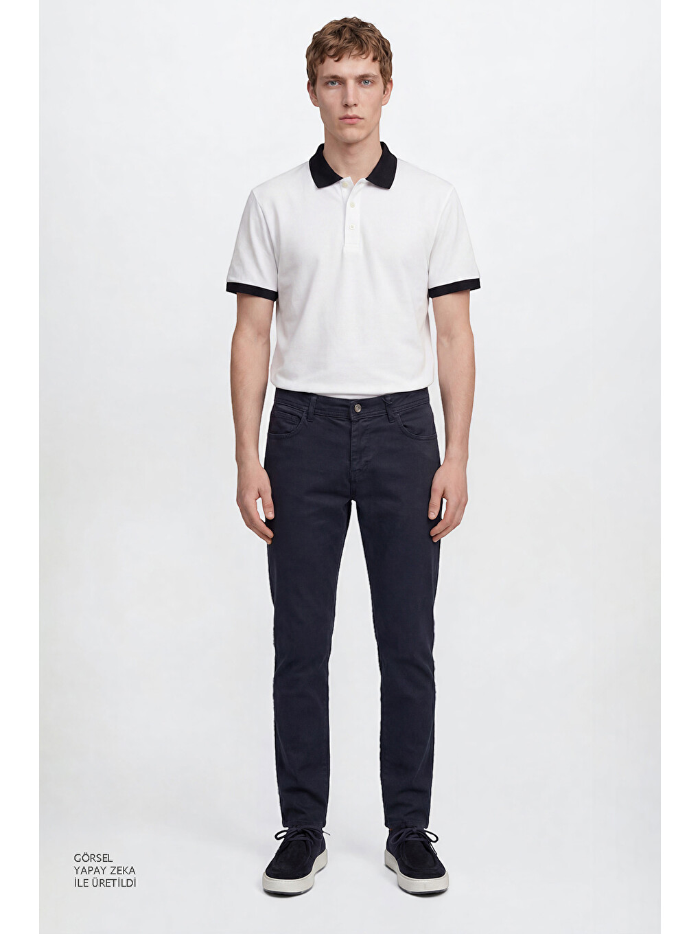 Erkek Lacivert Pamuklu Slim Fit Dar Kesim 5 Cepli Esnek Pantolon
