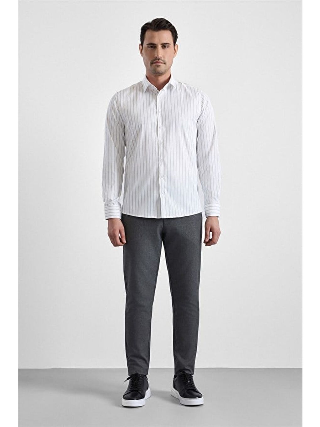 Lacivert Slim Klasik Yaka Casual Gömlek-5