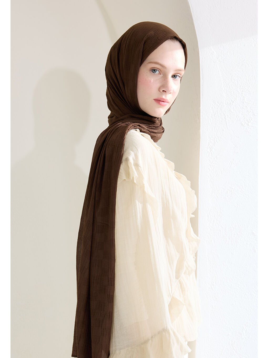 Kahverengi MODAL DAMALI ŞAL ÇİKOLATA KAHVE-1