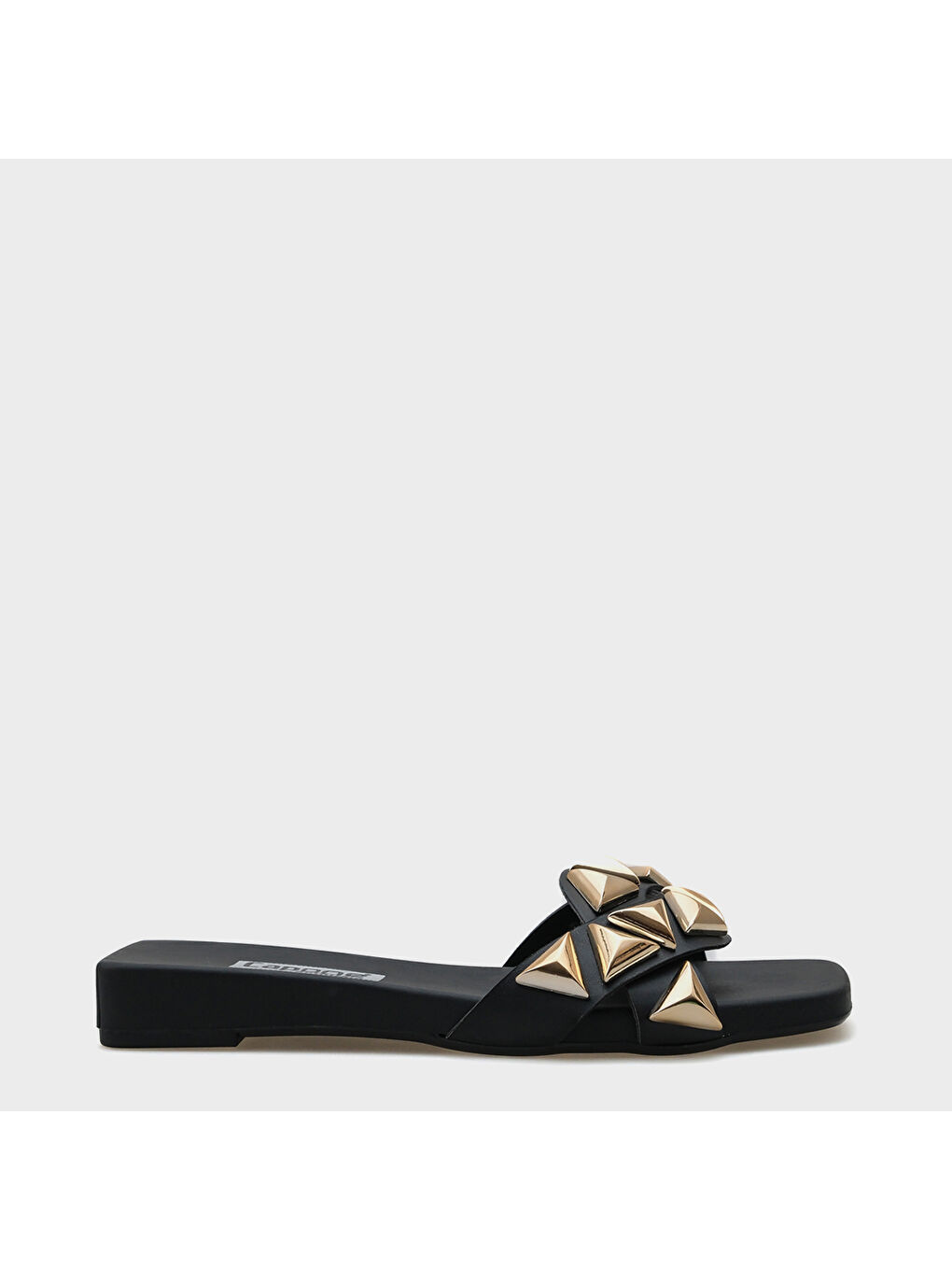 Siyah Manon Küt Burunlu Metal Aksesuarlı Kısa Topuklu Konfor Kadın Terlik-2