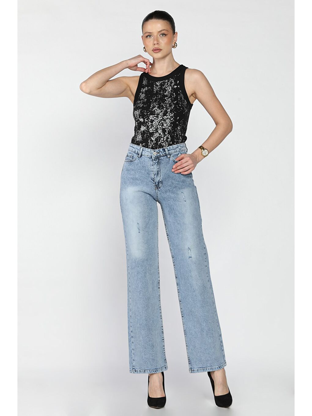 Mavi Kadın Bol Paça Jean Pantolon-1