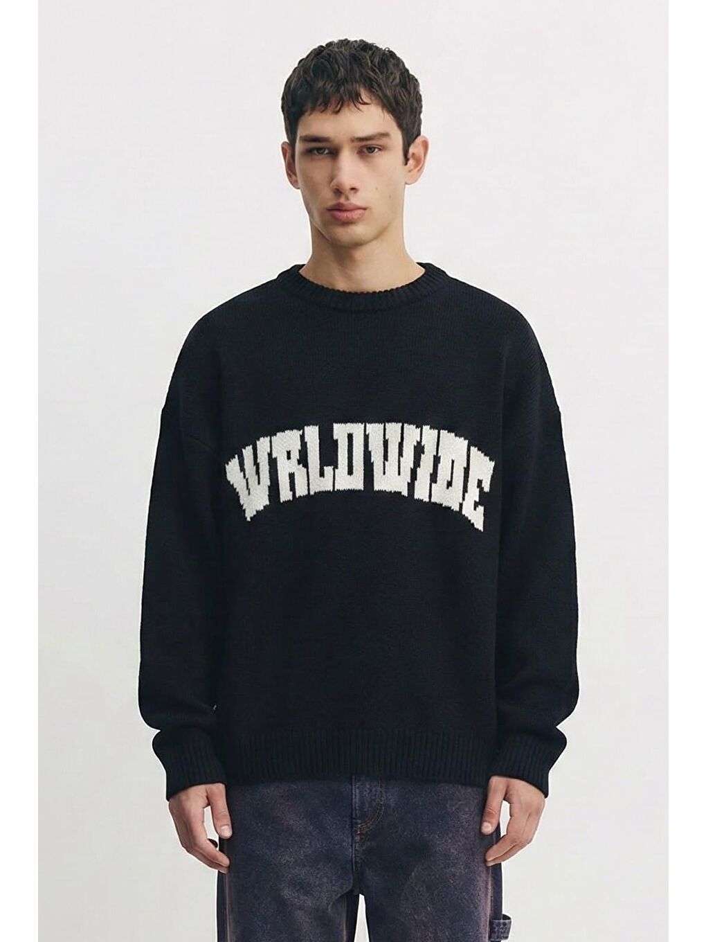 Erkek Relaxed Fit Premium Triko Kazak Siyah-2